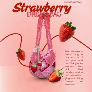 “Strawberry Dream Bag” Handmade Red and Pink Crochet Granny Square Tote Bag